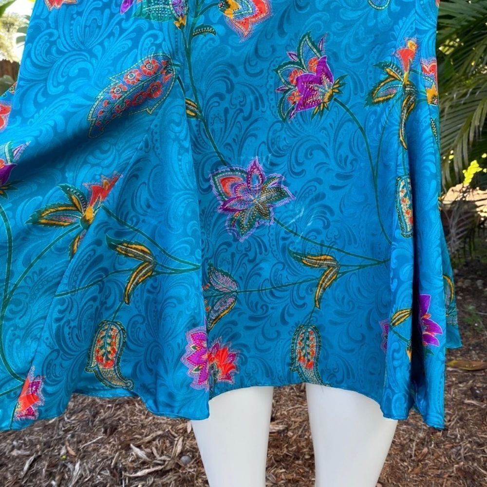 Vintage 70’s Lord&Taylor paisley print teal dress w/shoulder pads,elastic waist. - Picture 14 of 14